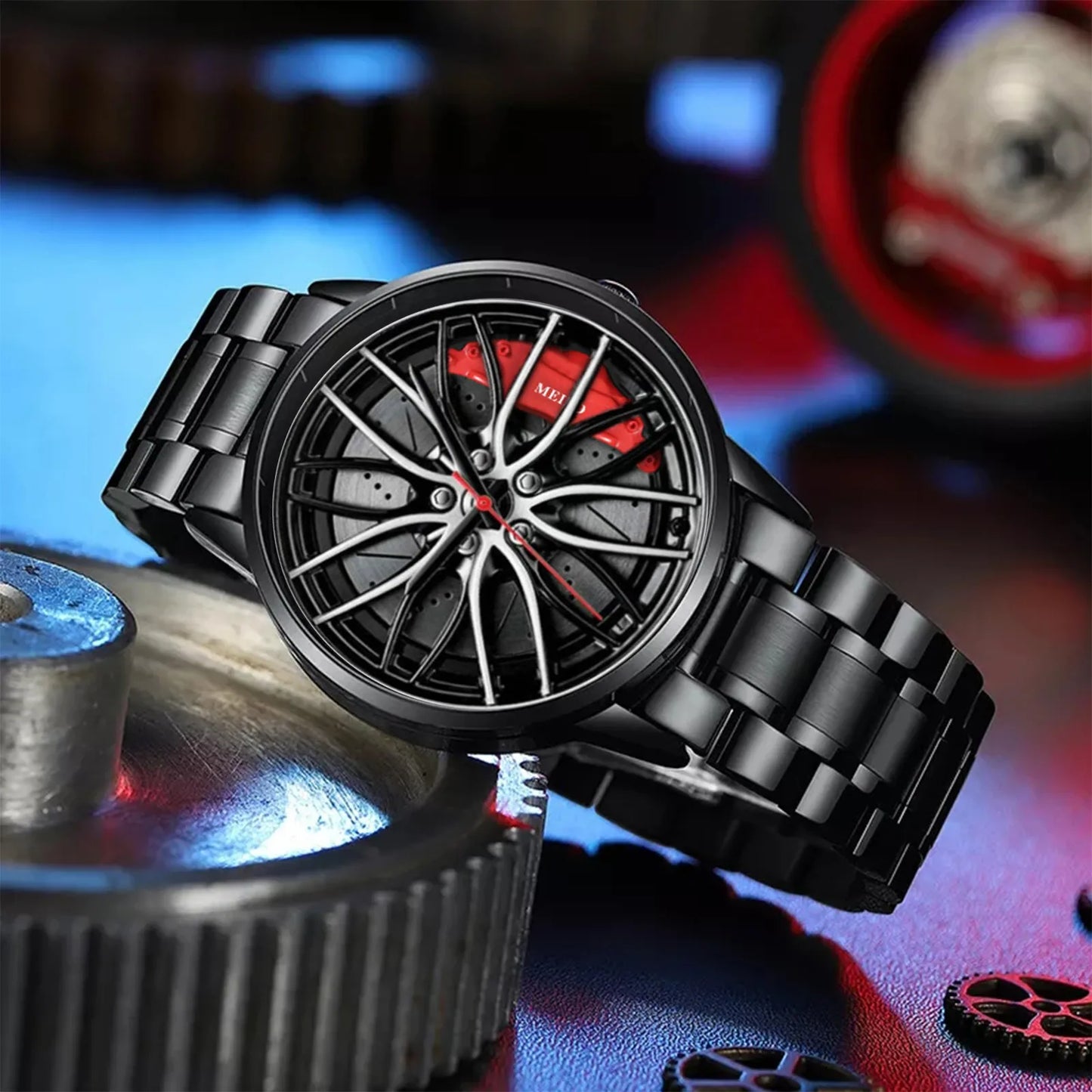 Car Watches for Men,Waterproof Stainless Steel Quartz Wrist Watch Sports Men’S Watches with Car Wheel Rim Hub Design