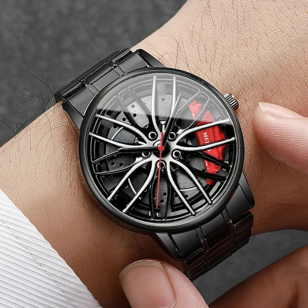 4 Pcs Fashion Men'S Sports Watches 3D Car Wheel Stainless Steel Band Men'S Wrist Watch Quartz Watch Set Homo Watch (Without Box)