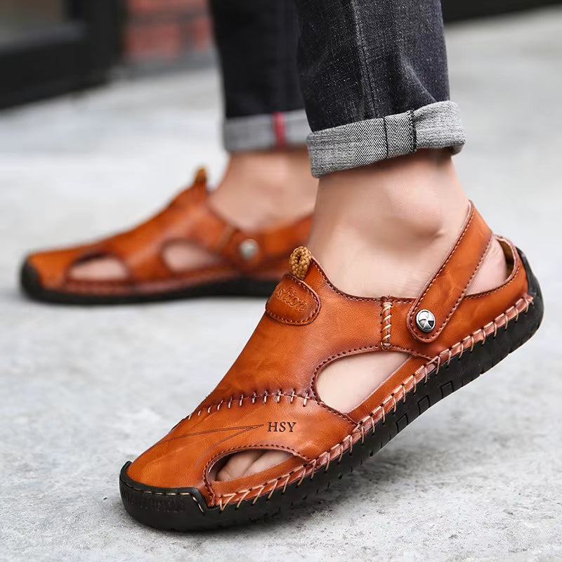 Men Water Trekking Sandals Summer Sandals Men Leather Classic Roman Sandals Slipper