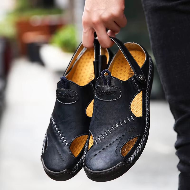 Men Water Trekking Sandals Summer Sandals Men Leather Classic Roman Sandals Slipper