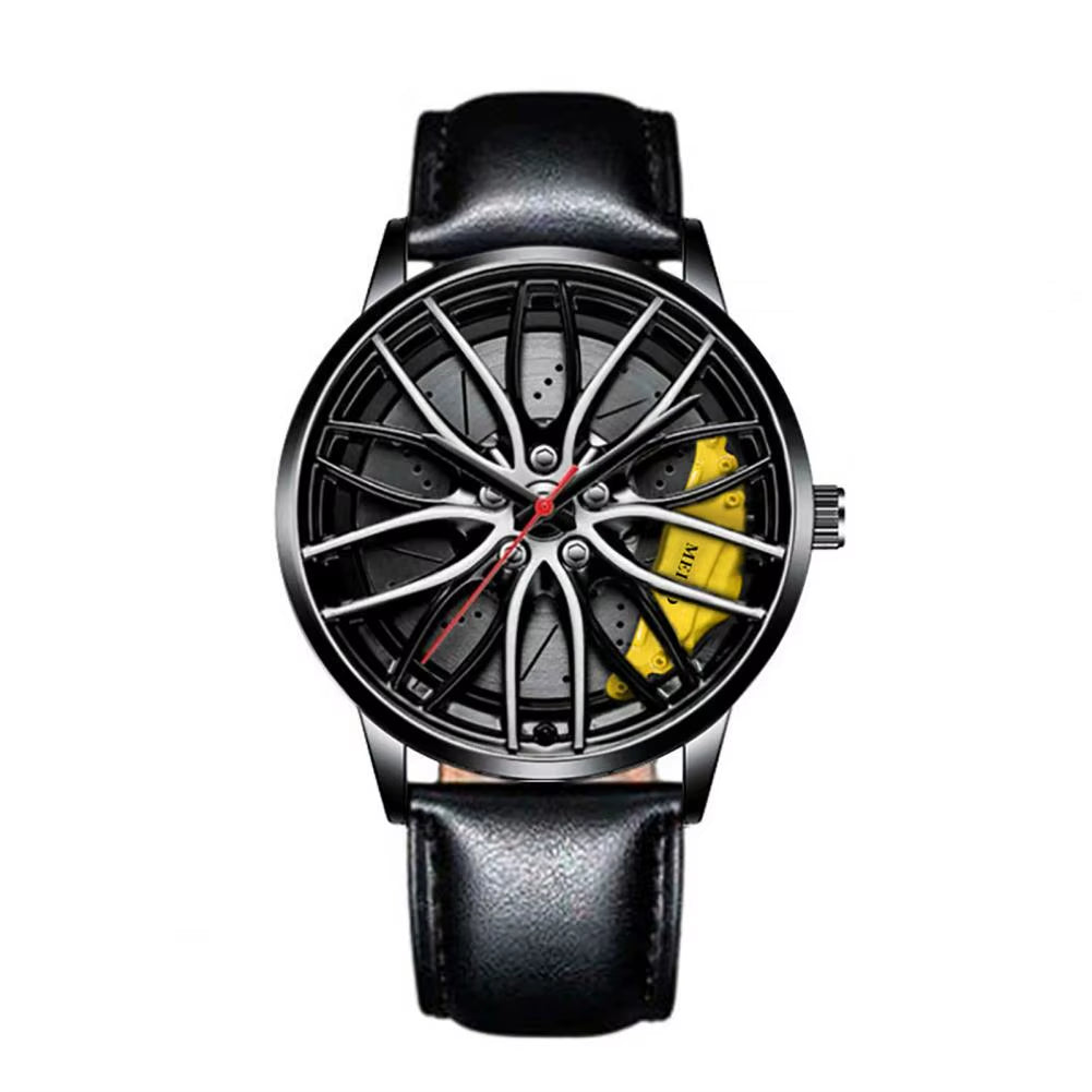 Men Quartz Watch Car Wheel Rim Hub Design Automatic Quartz Wristwatch Hidden Clasp Chronograph Luxury Male Clock Relojes