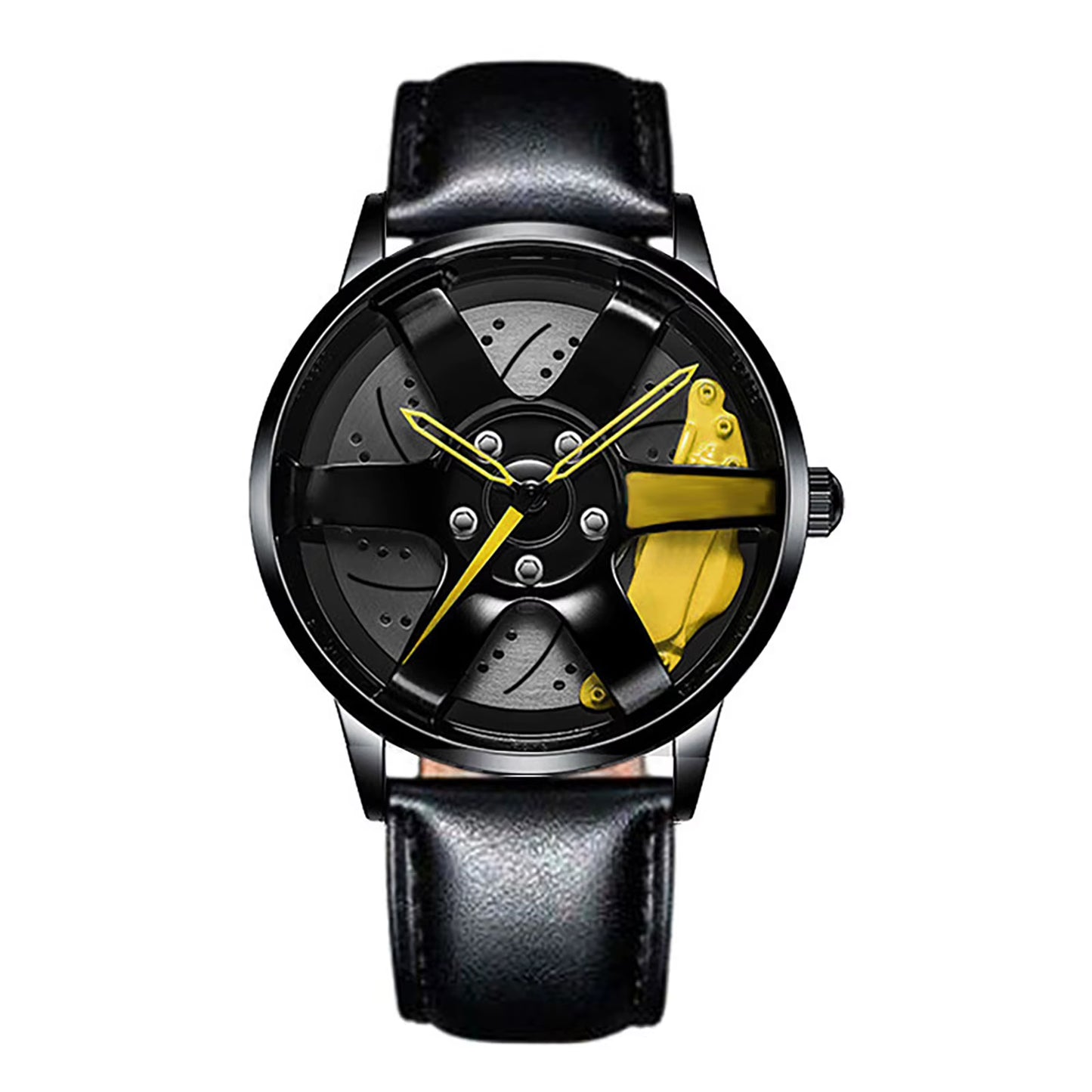 Car Wheel Watch with Leather Strap for Men Multifunctional Business Male Clock Running Climbing Fishing Sports Watch