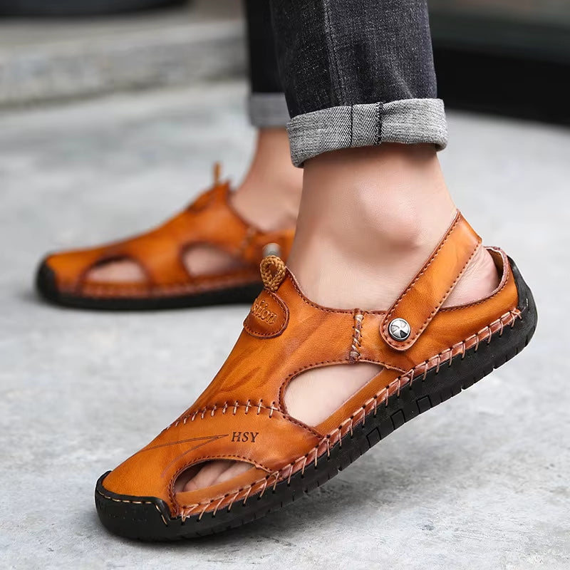 Men Water Trekking Sandals Summer Sandals Men Leather Classic Roman Sandals Slipper