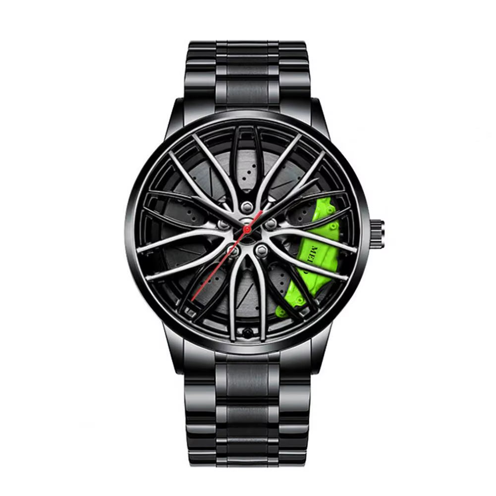 Men Quartz Watch Car Wheel Rim Hub Design Automatic Quartz Wristwatch Hidden Clasp Chronograph Luxury Male Clock Relojes