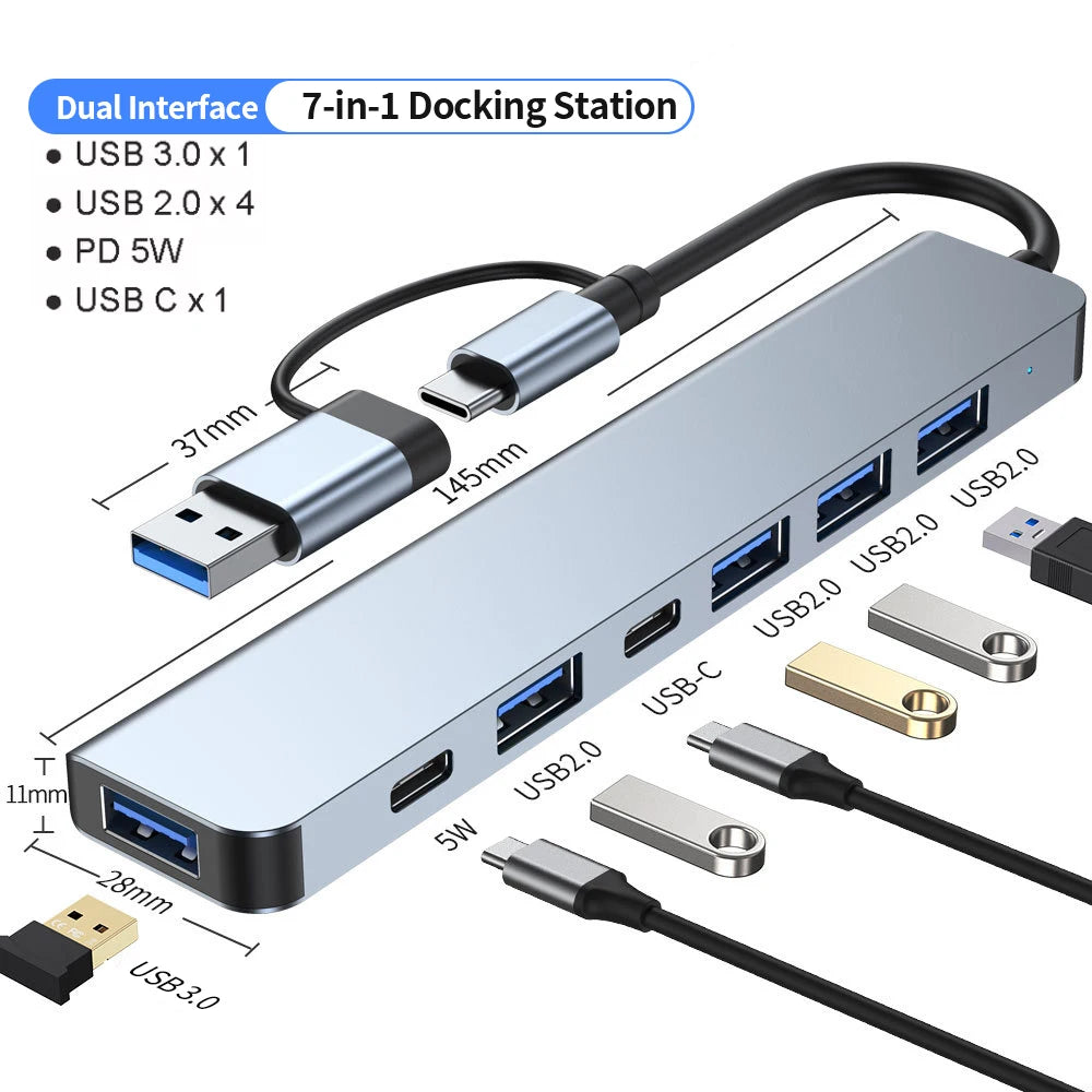 VIENON Aluminum 7-in-1 USB C Hub, USB 3.0 Splitter with 1 USB 3.0 Port, 4 USB 2.0 Ports, and 2 USB C Ports