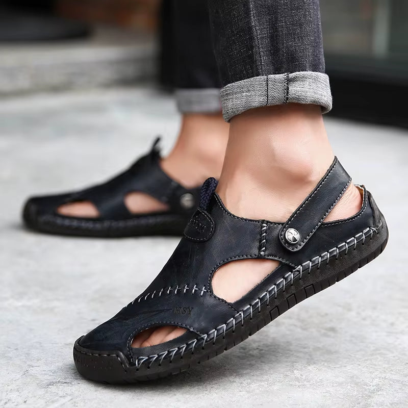 Men Water Trekking Sandals Summer Sandals Men Leather Classic Roman Sandals Slipper