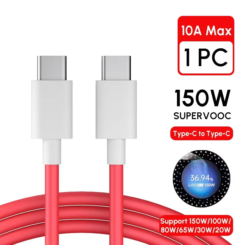 80W 100W 150W Type C USB Cable SUPERVOOC 2.0 Fast Charging for 10 Pro 10R 11 12 13 Nord 2T CE 3 Lite Ace 2V Realme Oppo