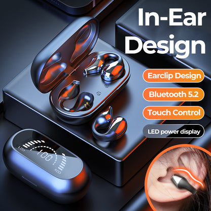 Ear Clip Bone Conduction Headphones: Bluetooth 5.2, HIFI Wireless Audio, Handsfree Touch Control, and Sport Noise Cancellation