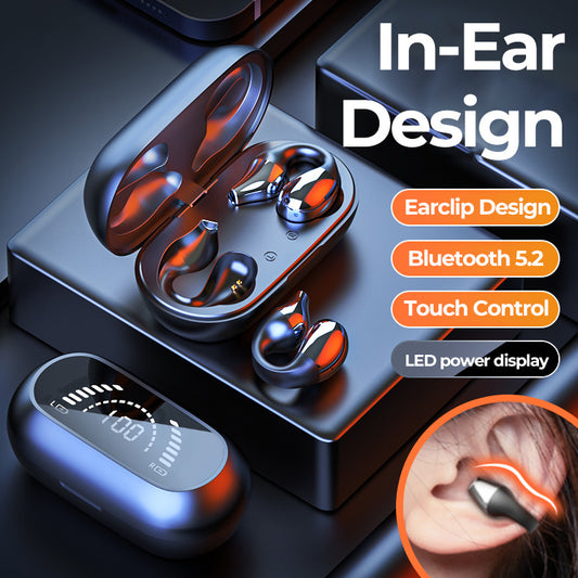 Ear Clip Bone Conduction Headphones: Bluetooth 5.2, HIFI Wireless Audio, Handsfree Touch Control, and Sport Noise Cancellation