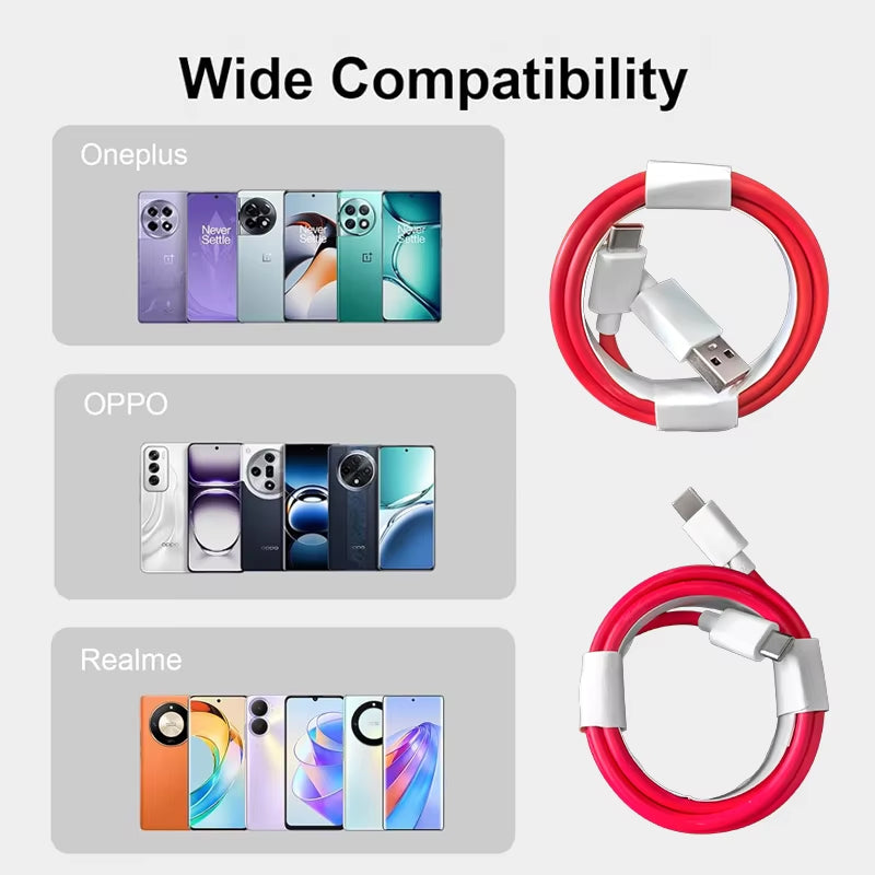 80W 100W 150W Type C USB Cable SUPERVOOC 2.0 Fast Charging for  10 Pro 10R 11 12 13 Nord 2T CE 3 Lite Ace 2V Realme Oppo