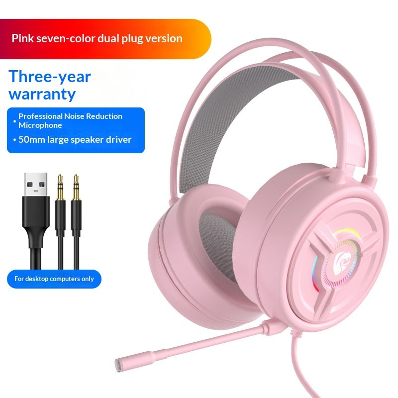 Pink Crystal Over-ear Wired Gaming Headset For PC And Laptop