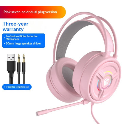 Pink Crystal Over-ear Wired Gaming Headset For PC And Laptop