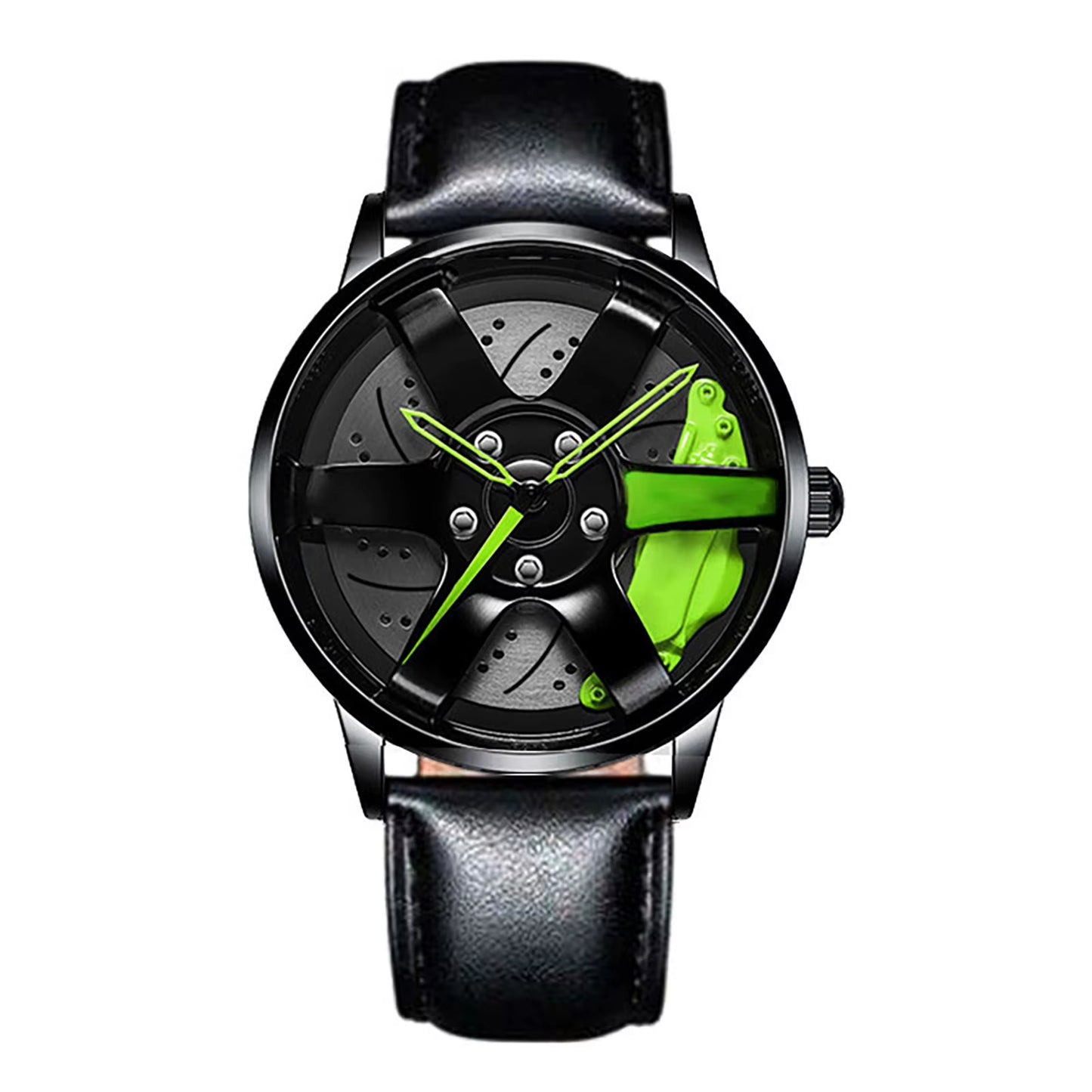 Car Wheel Watch with Leather Strap for Men Multifunctional Business Male Clock Running Climbing Fishing Sports Watch