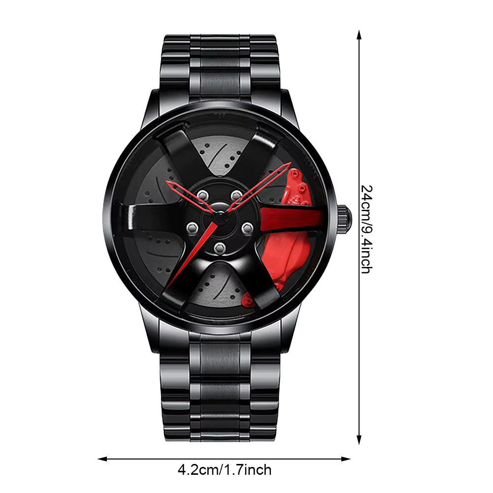 Car Wheel Watch with Leather Strap for Men Multifunctional Business Male Clock Running Climbing Fishing Sports Watch
