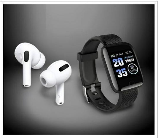 Combo Of Earbuds & Bluetooth D116 Smart Watch
