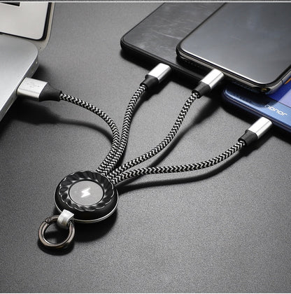 Glow Keychain Compatible With Android Type-C 3-in-1 Braided Fast Charging Cable