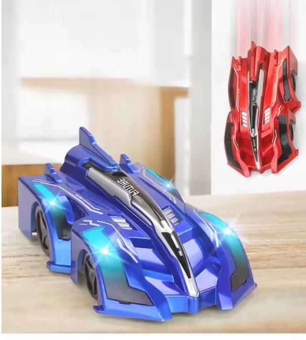 Gravity defying wall climbing RC stunt toy car in action