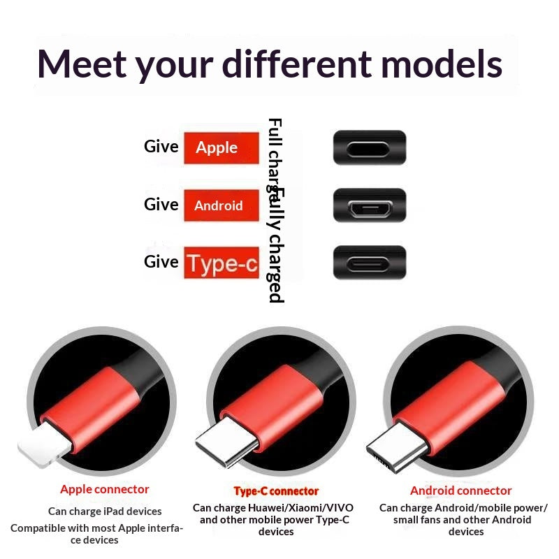 Glow Keychain Compatible With Android Type-C 3-in-1 Braided Fast Charging Cable