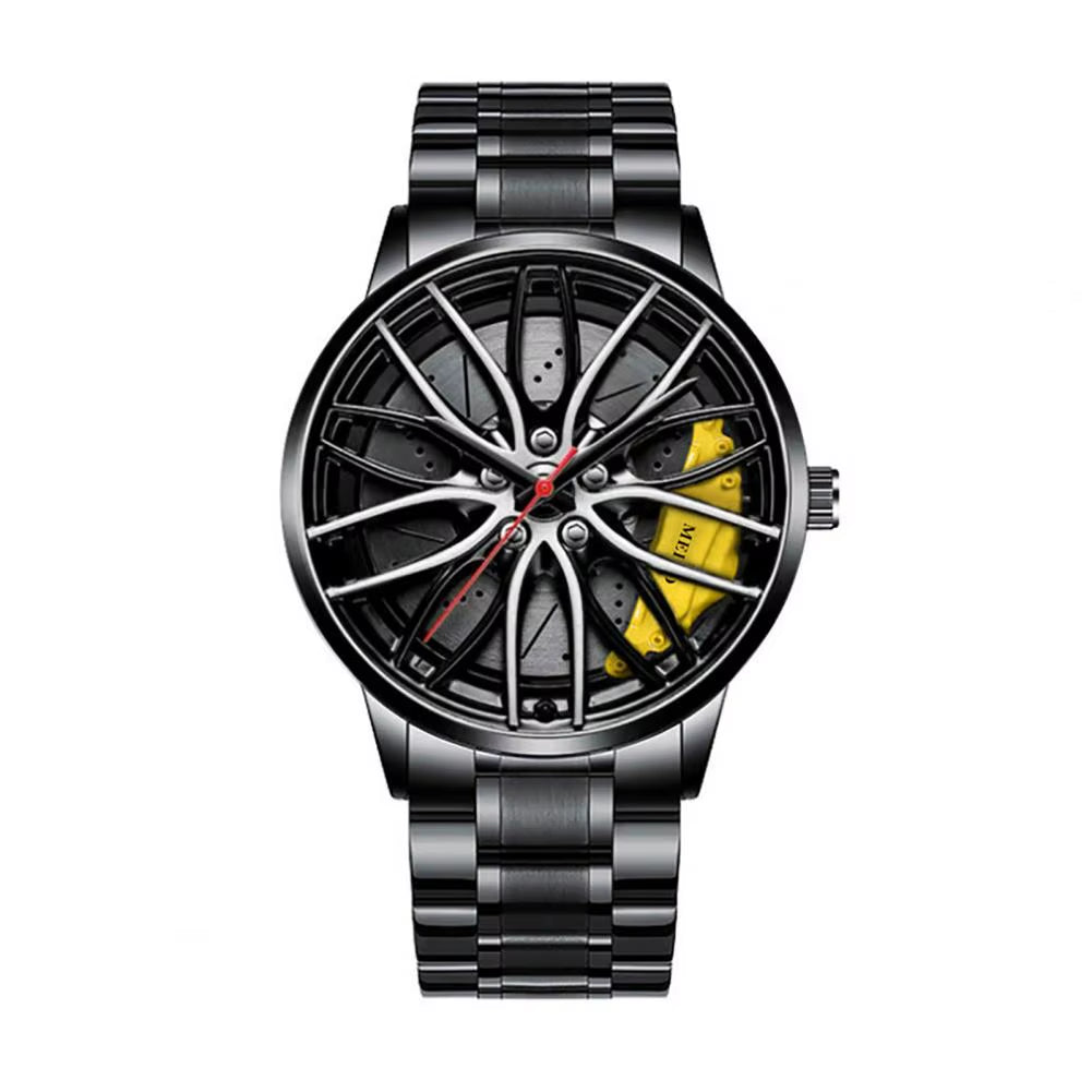 Men Quartz Watch Car Wheel Rim Hub Design Automatic Quartz Wristwatch Hidden Clasp Chronograph Luxury Male Clock Relojes