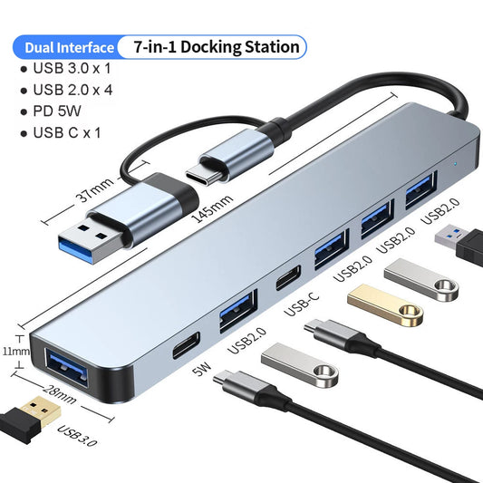 VIENON Aluminum 7-in-1 USB C Hub, USB 3.0 Splitter with 1 USB 3.0 Port, 4 USB 2.0 Ports, and 2 USB C Ports