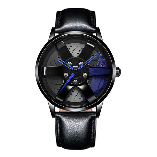 Car Wheel Watch with Leather Strap for Men Multifunctional Business Male Clock Running Climbing Fishing Sports Watch