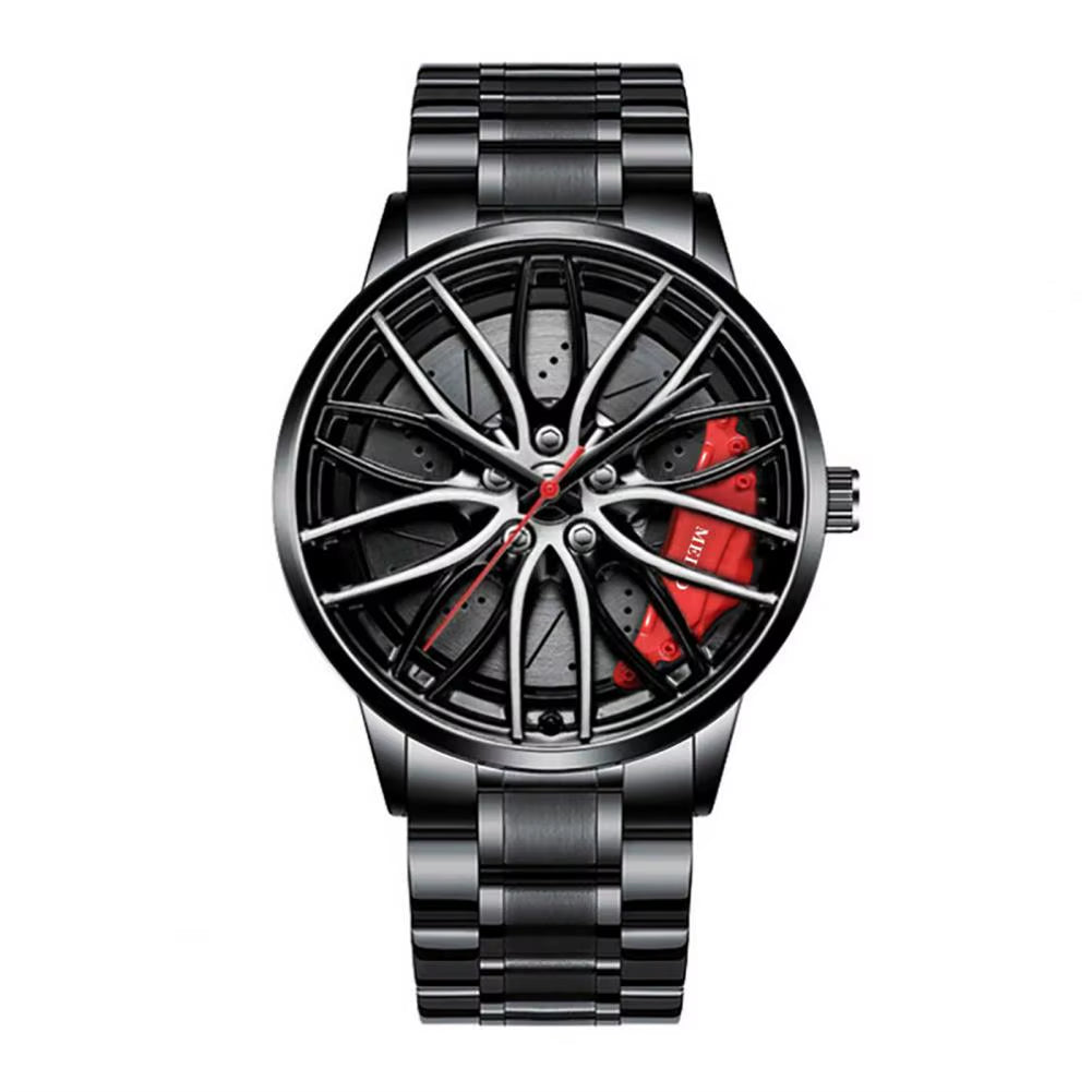 Men Quartz Watch Car Wheel Rim Hub Design Automatic Quartz Wristwatch Hidden Clasp Chronograph Luxury Male Clock Relojes