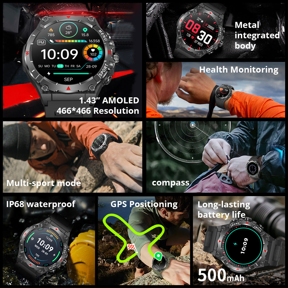 V76 GPS Watch Built-in GPS Compass Altimeter Air Pressure