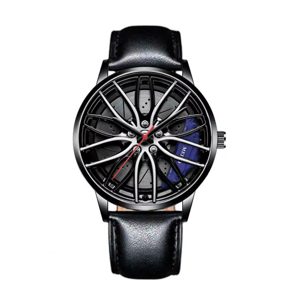 Men Quartz Watch Car Wheel Rim Hub Design Automatic Quartz Wristwatch Hidden Clasp Chronograph Luxury Male Clock Relojes