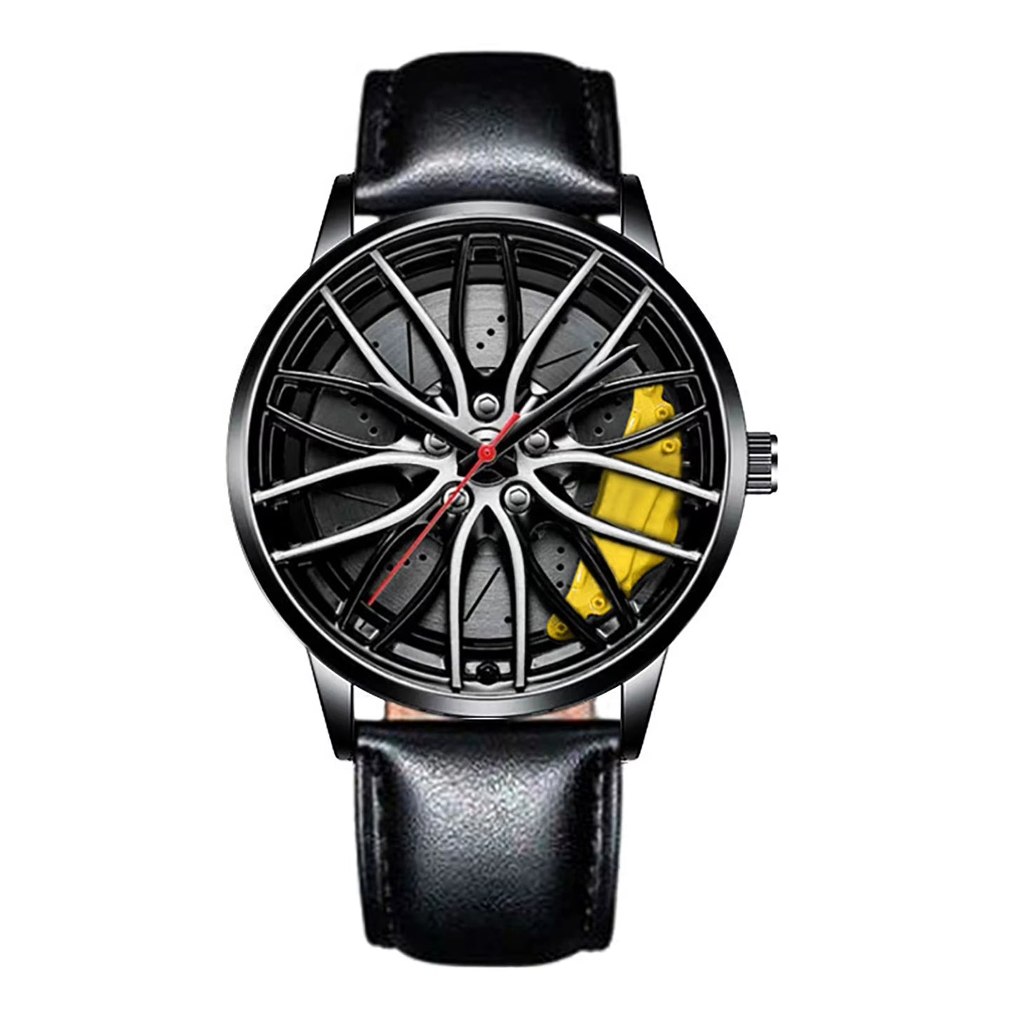 Car Wheel Watch with Leather Strap for Men Multifunctional Business Male Clock Running Climbing Fishing Sports Watch