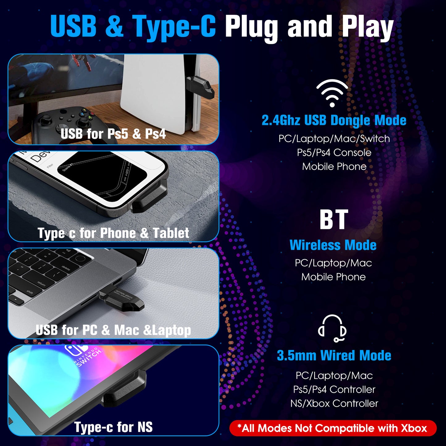 Wireless Head-mounted Gaming Headset Bluetooth 24G E-sports Headset