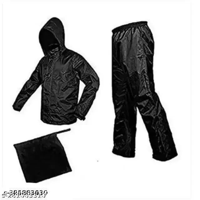 Polyester Rain Coat for Men (Black, Free Size)