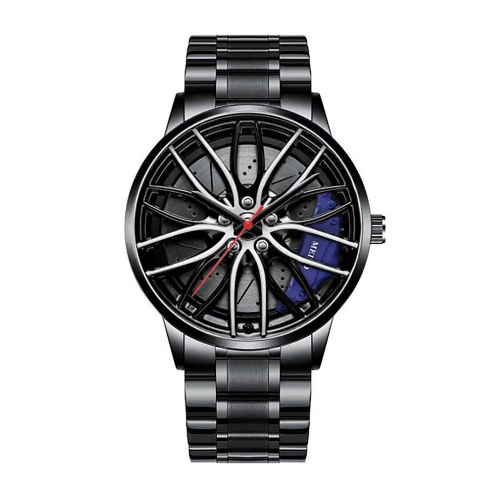 Men Quartz Watch Car Wheel Rim Hub Design Automatic Quartz Wristwatch Hidden Clasp Chronograph Luxury Male Clock Relojes