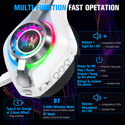 Wireless Head-mounted Gaming Headset Bluetooth 24G E-sports Headset