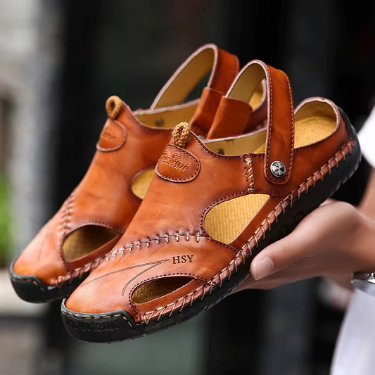 Men Water Trekking Sandals Summer Sandals Men Leather Classic Roman Sandals Slipper