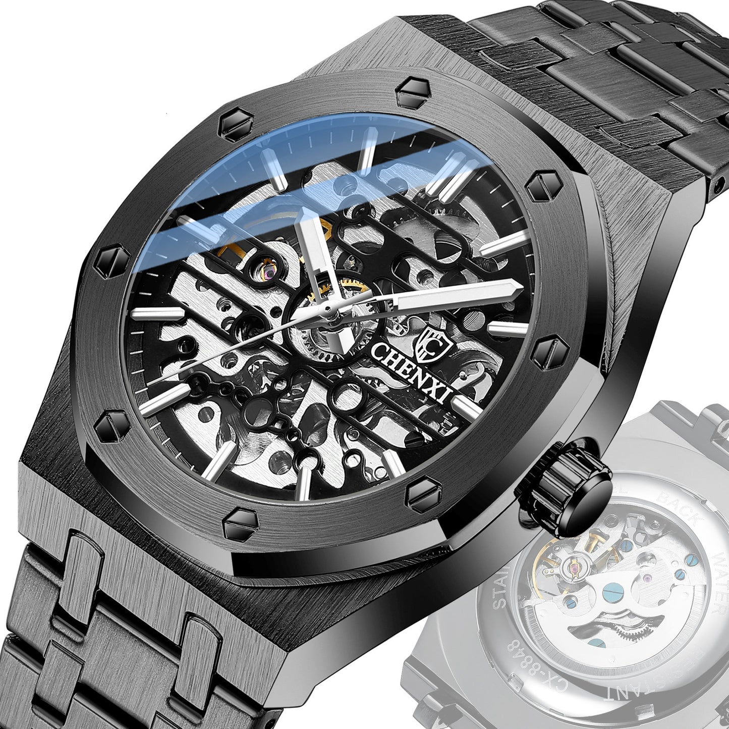 Transparent Dial Men’s Watch – High-End Skeleton Automatic Mechanical Design