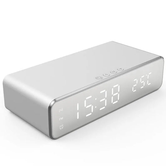 Fast Charging Wireless Charger Alarm Clock with LED Display & Thermometer - Perfect Dock Station for iPhone & Samsung Earphones